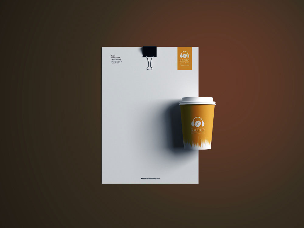 radio coffee letterhead with coffee cup design