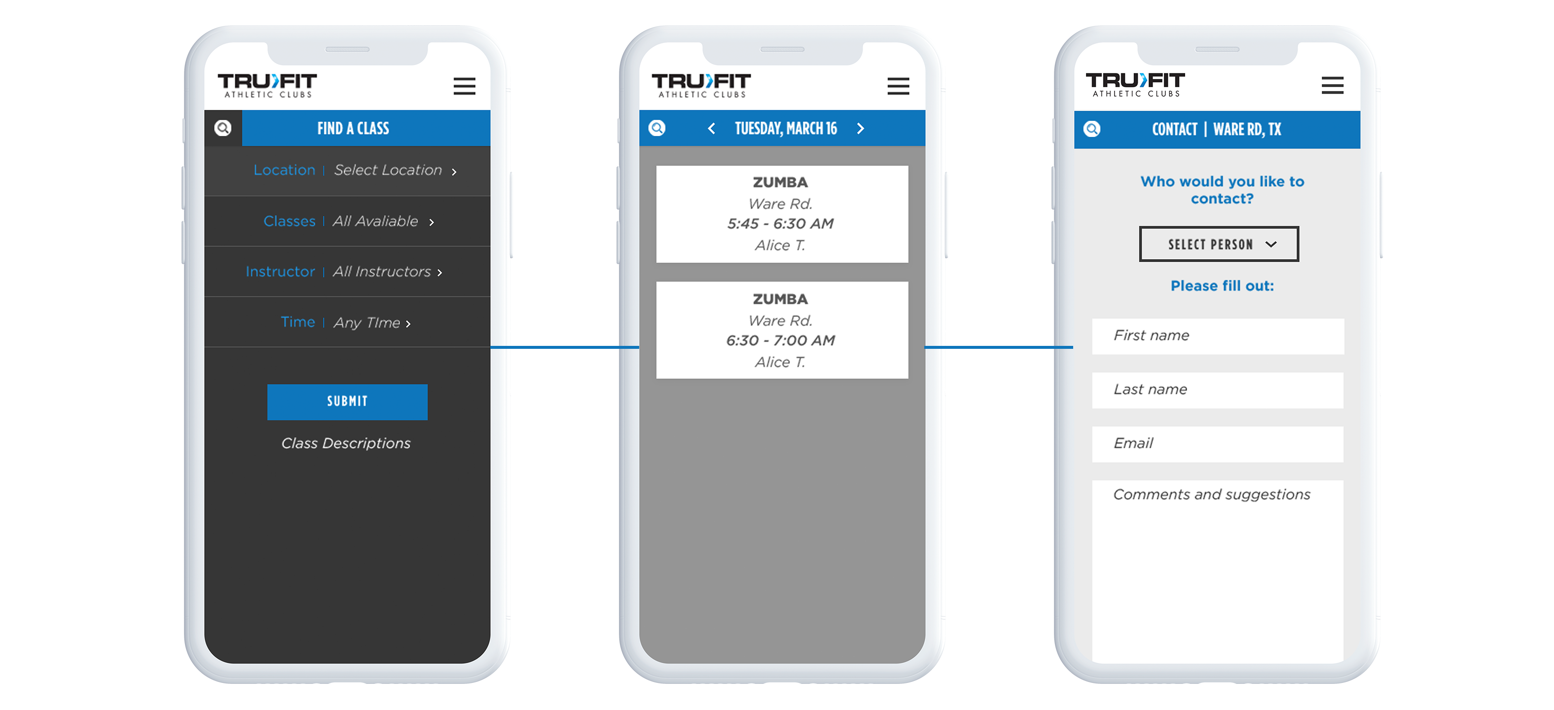 multiple screen of trufit mobile website